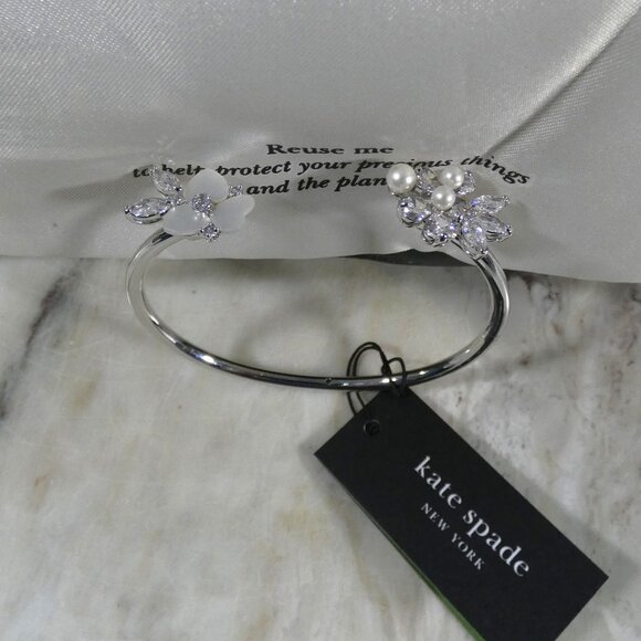 NWT kate spade new york Precious Pansy Flex Cuff, Cream/Silver, One Size - Picture 9 of 10